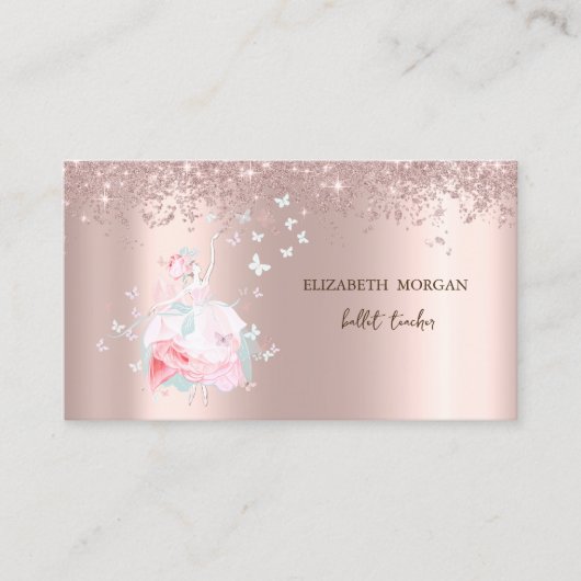Carte De Visite Ballerina Papillons Confetti Rose Gold (Devant)