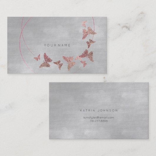 Carte De Visite Ballet Blush en poudre gris Papillon rose Vip (Devant / Derrière)