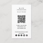Carte De Visite Ballet Trainer Dancer Photo Médias sociaux QR Code (Dos)