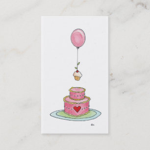 Carte De Visite Ballon rose lunatique et petit gâteau de gâteau