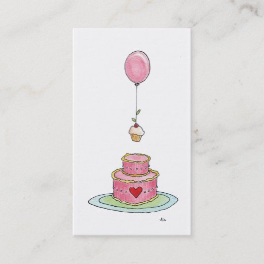 Carte De Visite Ballon rose lunatique et petit gâteau de gâteau (Devant)