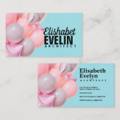 Carte De Visite Ballons d'anniversaire rose à la menthe (Devant / Derrière)