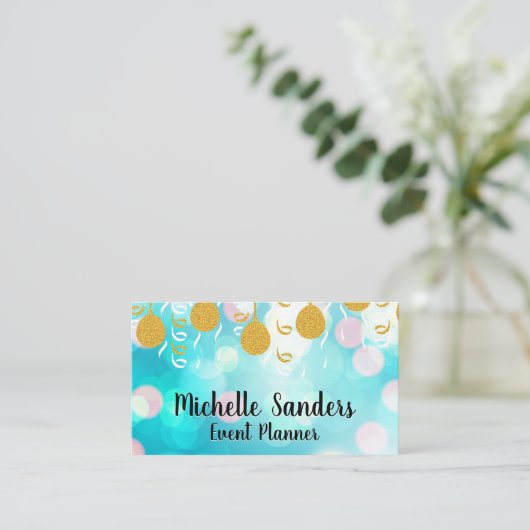 Carte De Visite Ballons d'or et Confetti | Bokeh Backround (Debout devant)