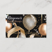 Carte De Visite Ballons Dorés Élégants Planificateur de Fête Noire (Devant)