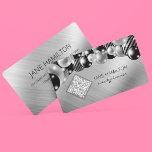 Carte De Visite Ballons élégants QR Code Argent