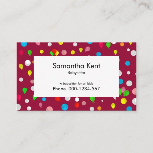 Carte De Visite Ballons flottants colorés Babysitter (Devant)