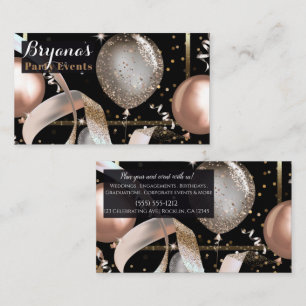 Carte De Visite Ballons Rose Gold Noir Chic Organisation de Fête