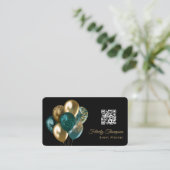 Carte De Visite Ballons turquoises et or Code QR du planificateur  (Debout devant)