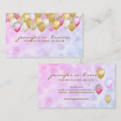 Carte De Visite Balloon Party Planner or rose violet (Devant / Derrière)