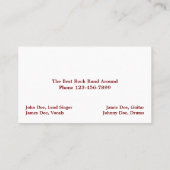 Carte De Visite Band Musician Business Card (Dos)