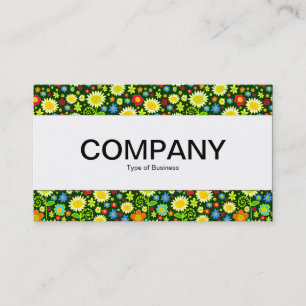 Carte De Visite Bande Centre - Fleurs Printemps - Dk Green