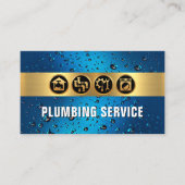 Carte De Visite Bande de plomberie d'or sur gouttes d'eau bleue (Devant)