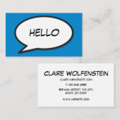 Carte De Visite Bande dessinée Bleue moderne Discours BONJOUR BONJ (Devant / Derrière)