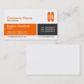 Carte De Visite Bande divisée - orange et gris-foncé - initiales (Devant / Derrière)