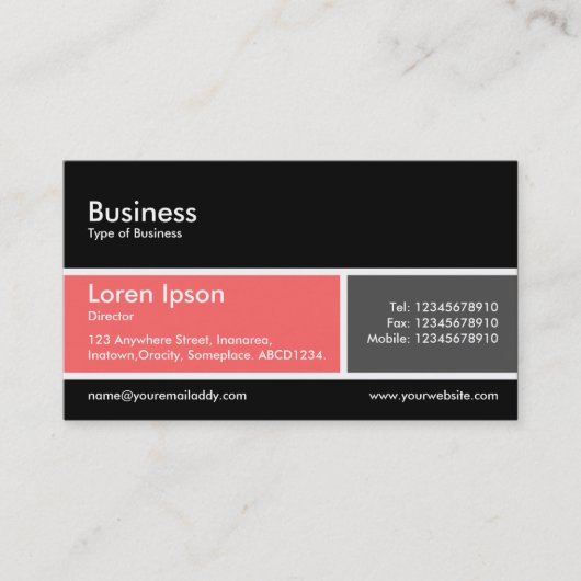 Carte De Visite Bande divisée v2 rose tropicale et gris foncé (Devant)