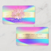 Carte De Visite Bande d'or moderne, Brush Stroke Holographic Lotus (Devant / Derrière)