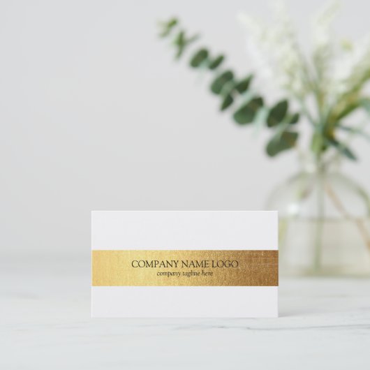 Carte De Visite Bande dorée moderne sur blanc (Debout devant)