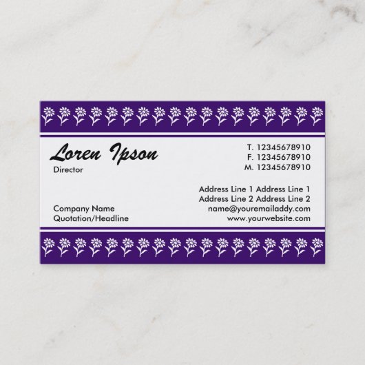 Carte De Visite Bande du centre (frontière de fleurs) - Violet pro (Devant)