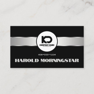 Carte De Visite Bande métallique argent noir avec code QR et logo