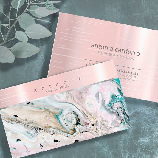 Carte De Visite Bande métallique sur aquarelle Rose Abstrait Gold 