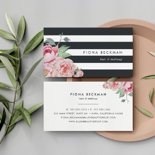 Carte De Visite Bande noire et pivoine rose