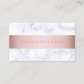 Carte De Visite bande rose de faux d'or de marbre blanc élégant (Devant)