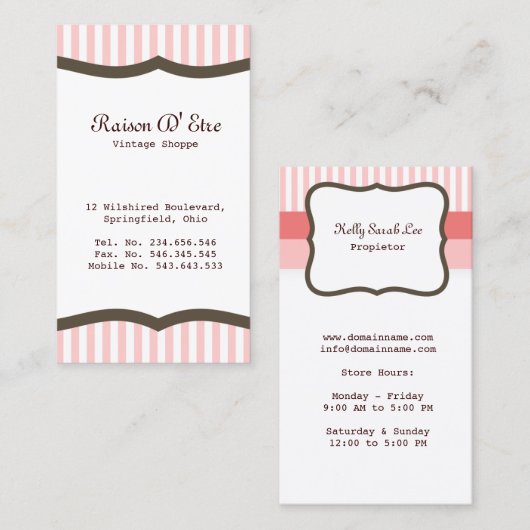 Carte De Visite Bande rose vintage (Devant / Derrière)