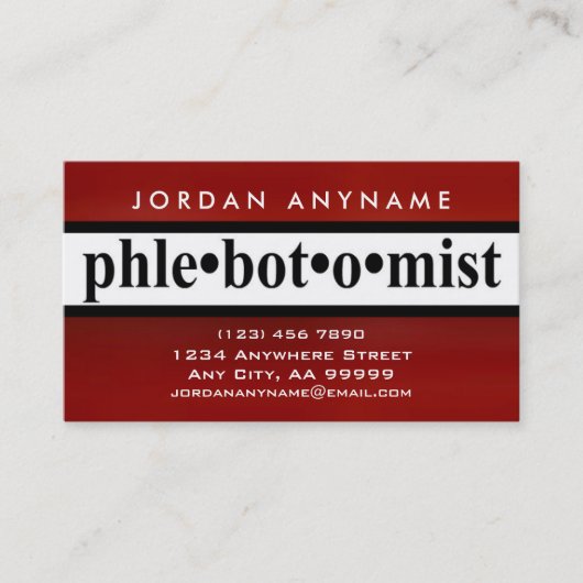 Carte De Visite Bande rouge phlébotomiste (DOUBLE CÔTÉ) (Devant)