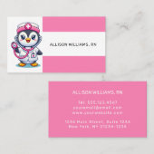 Carte De Visite Bande stéthoscopique rose Infirmier pinguin mignon (Devant / Derrière)