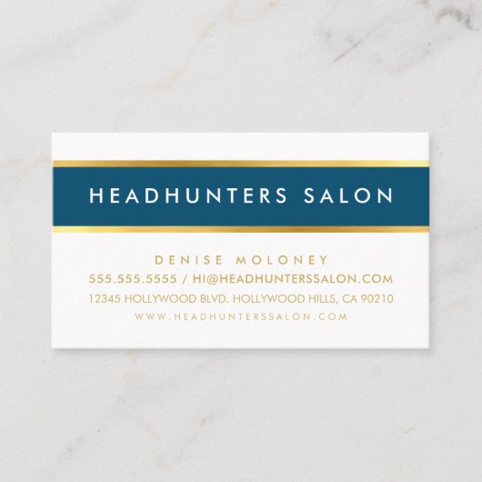 Carte De Visite Bande STRIP MODERNE simple or bleu foncé (Devant)