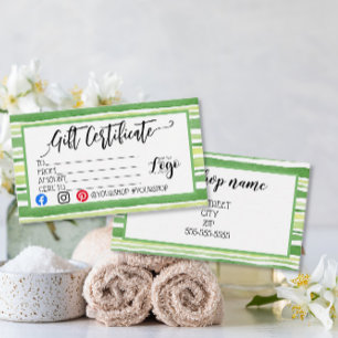 Carte De Visite bande verte LOGO certificat-cadeau d'entreprise