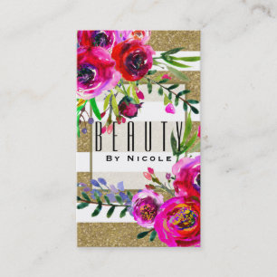 Carte De Visite Bandes blanches dorées Glam floral audacieux Botan