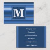 Carte De Visite Bandes bleu monogramme (Devant / Derrière)