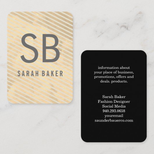 Carte De Visite Bandes Chic Monogrammes (Devant / Derrière)