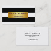 Carte De Visite Bandes Chic Noir & Blanc en Or (Devant / Derrière)