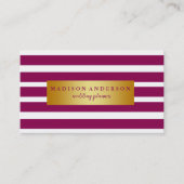 Carte De Visite Bandes chic violet et blanc en or (Devant)