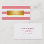 Carte De Visite Bandes chics en or rose et blanc marine (Devant / Derrière)