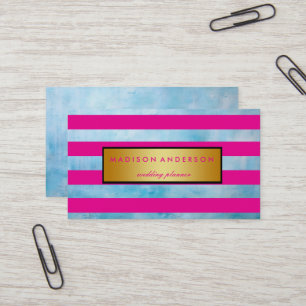 Carte De Visite Bandes chics en or rose et blanc marine