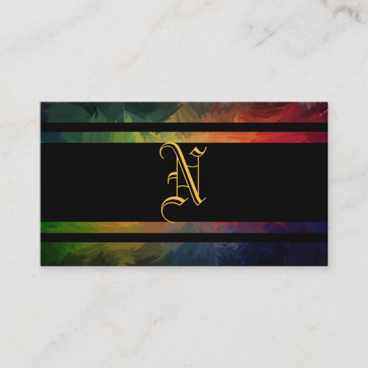 Carte De Visite Bandes de monogramme et de noir (Devant)