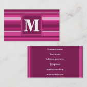 Carte De Visite Bandes de monogramme fuchsia (Devant / Derrière)