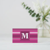 Carte De Visite Bandes de monogramme fuchsia (Debout devant)