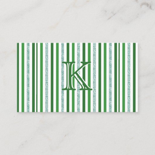 Carte De Visite Bandes de Parties scintillant argent vert Monogram (Devant)