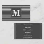Carte De Visite Bandes gris monogramme (Devant / Derrière)