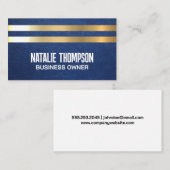 Carte De Visite Bandes métalliques d'or | Cuir bleu (Devant / Derrière)