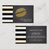 Carte De Visite Bandes noires et blanches Moderne Faux Gold Lips B (Devant / Derrière)