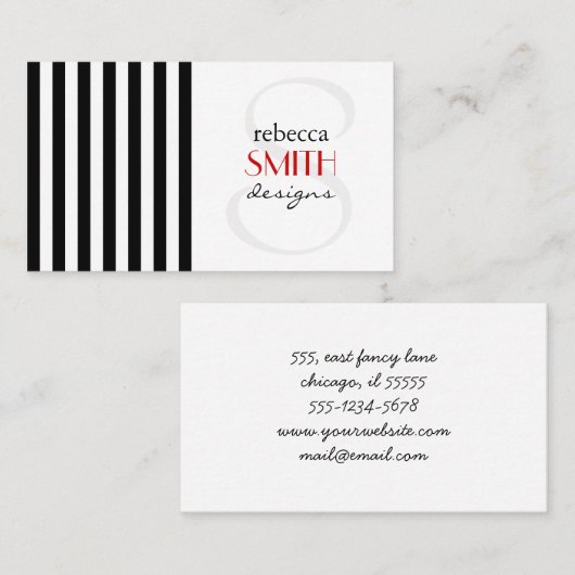 Carte De Visite Bandes noires et blanches, Motif rayé, Lignes (Devant / Derrière)
