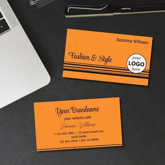 Carte De Visite Bandes noires orange avec logo professionnel