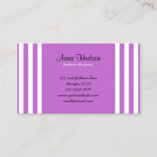 Carte De Visite Bandes pourpres, Blancs, Motif rayé (Devant)