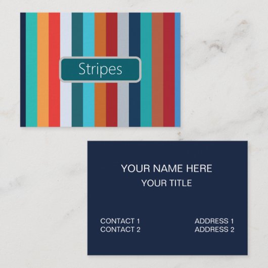 Carte De Visite Bandes Rétro Verticales Colorées (Devant / Derrière)