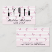 Carte De Visite Bandes roses | Papillons de Parties scintillant |  (Devant / Derrière)